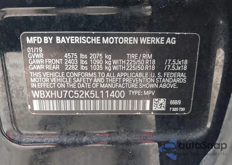 2019 BMW X1 Sdrive28I z USA, uszkodzony, nr VIN WBXHU7C52K5L11400